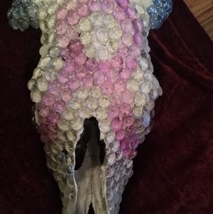 Breast cancer awareness cow skull decor